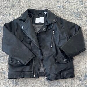 Zara Kids Black Faux Leather Motorcycle Jacket